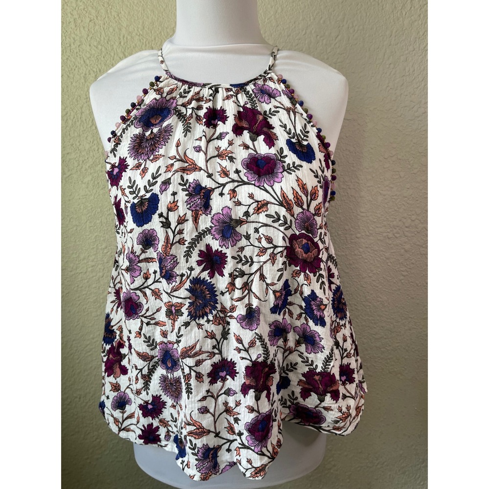 Wonderly XS Floral Halter Top Sleeveless Cotton Blouse Boho Bohemian Summer Cute